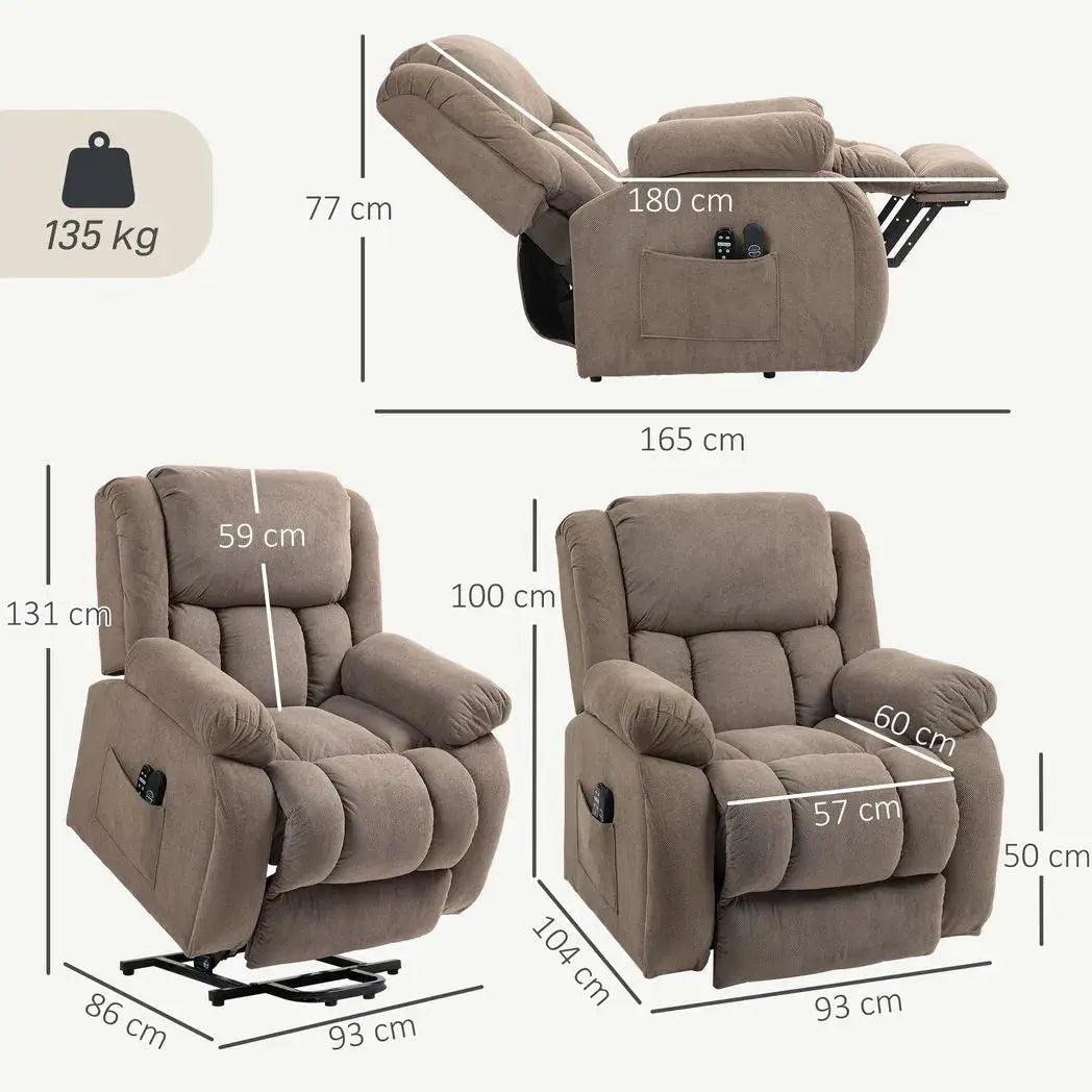 HOMCOM Recliner Armchair Lift Chair, Electric Recliner Chair with Vibration Massage and Heat, Wide Seat, USB Port, Light Brown - from HOMCOM