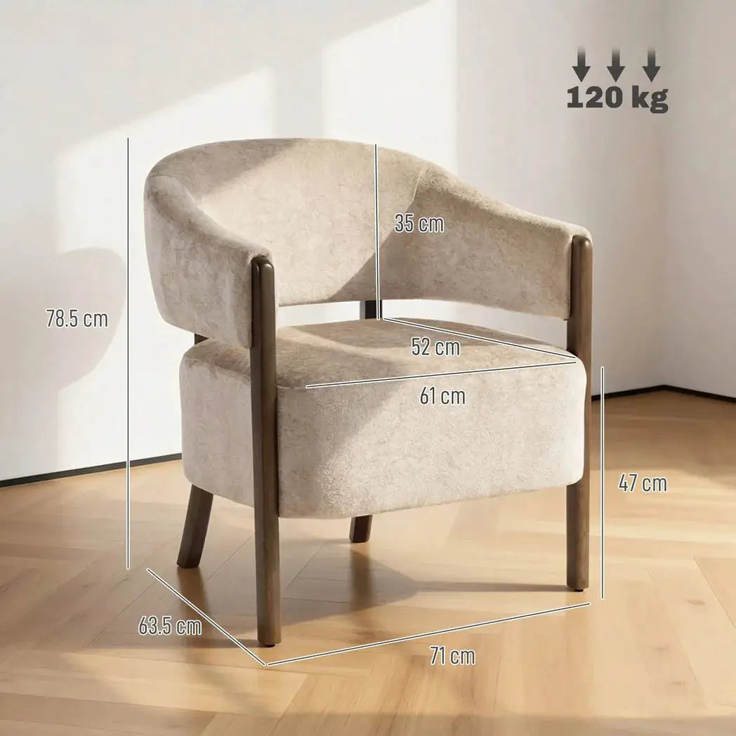 HOMCOM Accent Chair, Chenille Upholstered Tub Chair with Wide Seat, Solid Wood Frame and Legs, Comfy Armchair, Beige - from HOMCOM