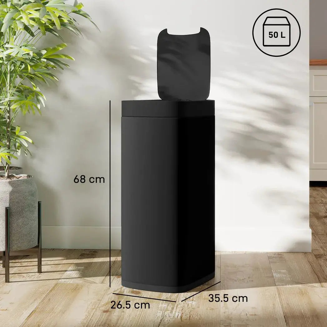 HOMCOM 50L Sensor Bin, Automatic Kitchen Bin, Manual Override, Battery Operated, Inner-Bucket-Free, for Kitchen, Bedroom, Black - from HOMCOM
