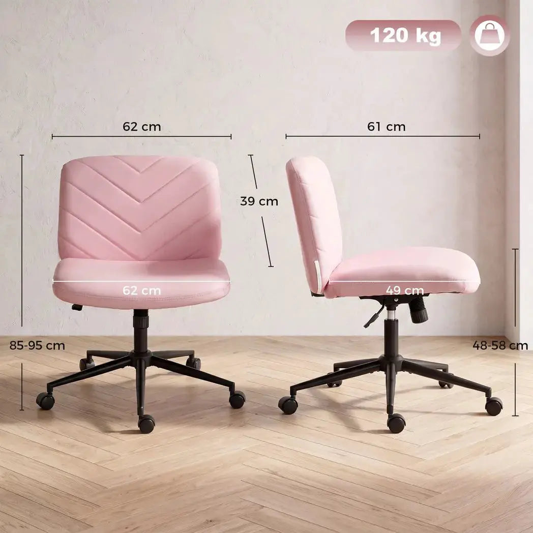 HOMCOM Home Office Desk Chair Height Adjustable Swivel Chair Cross Legged Wide Seat Swivel Wheels Pink - from HOMCOM