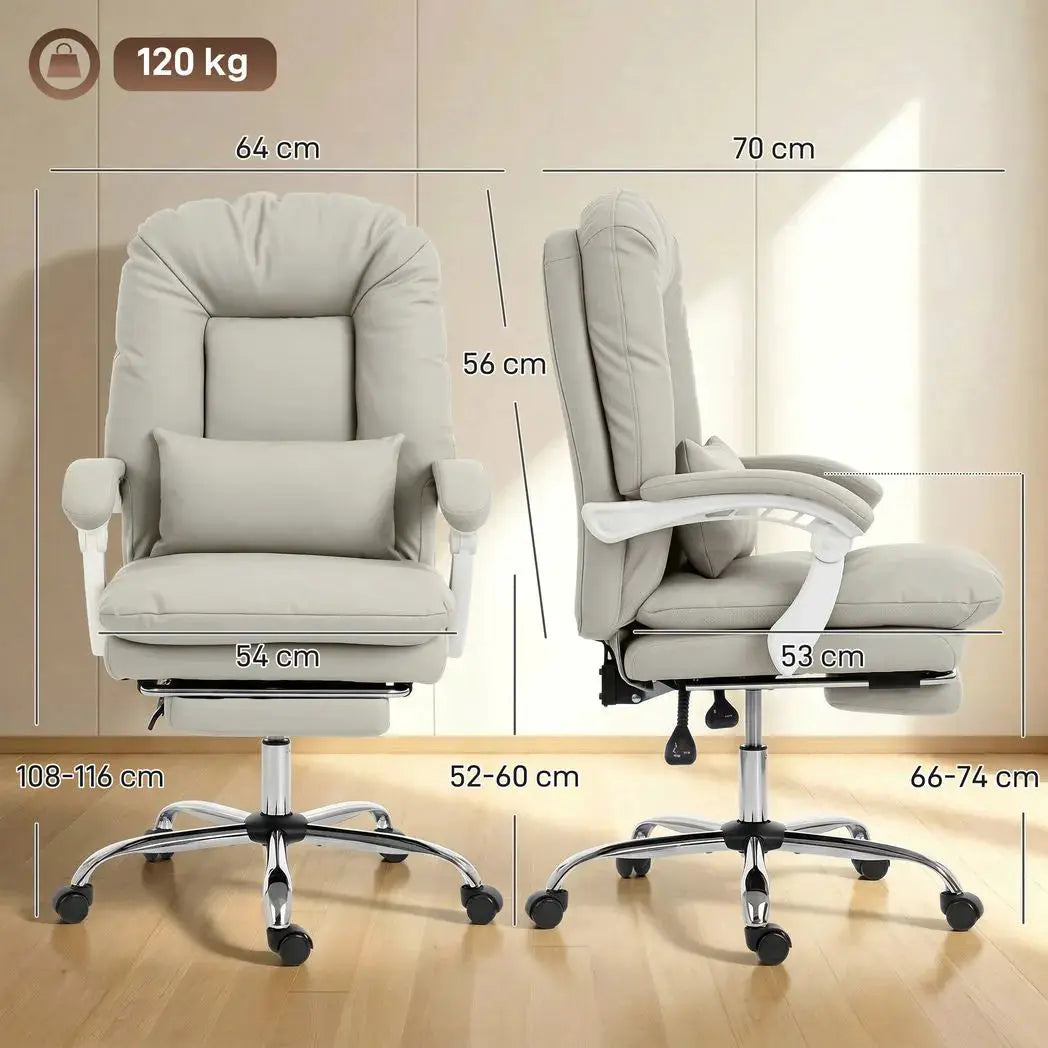 HOMCOM Ergonomic Executive Office Chair, Reclining Desk Chair with Lumbar Support, Footrest, Plush Thick Cushion, Khaki - from HOMCOM