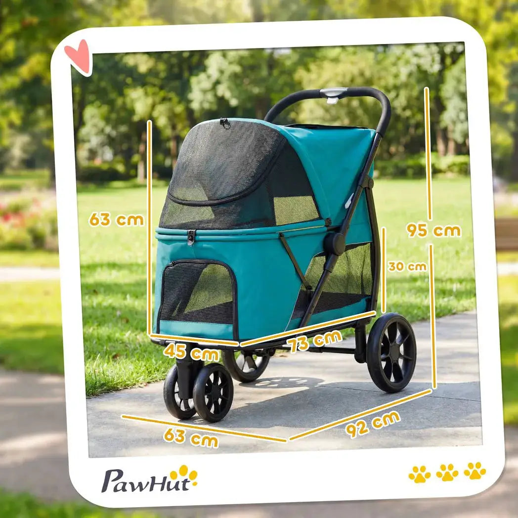 PawHut Dog Stroller, 3 Wheels Pet Stroller with Dual Entry, Easy One-Click Quick Fold, Mesh Windows, Washable Cushion - from PawHut