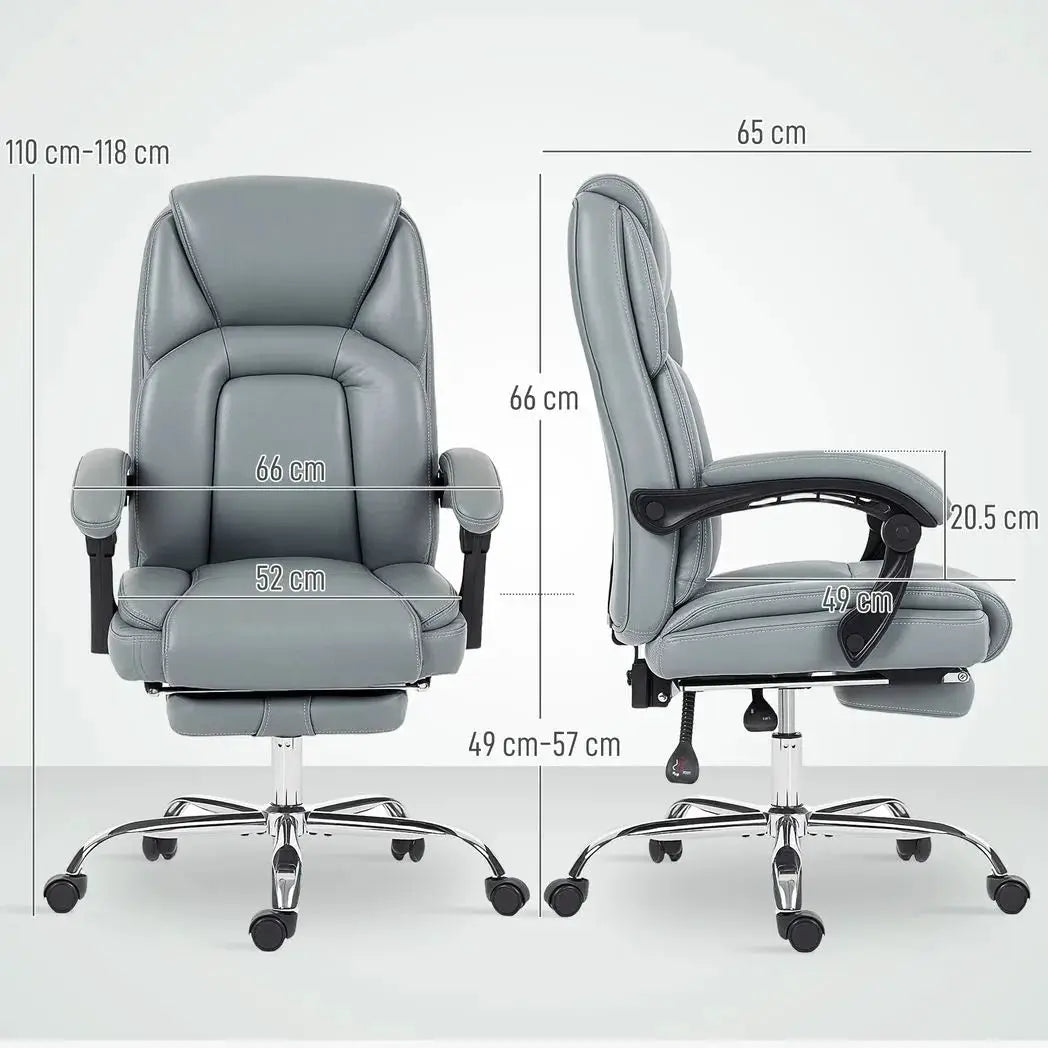 HOMCOM Faux Leather Reclining Office Chair, with Footrest - Grey - from HOMCOM