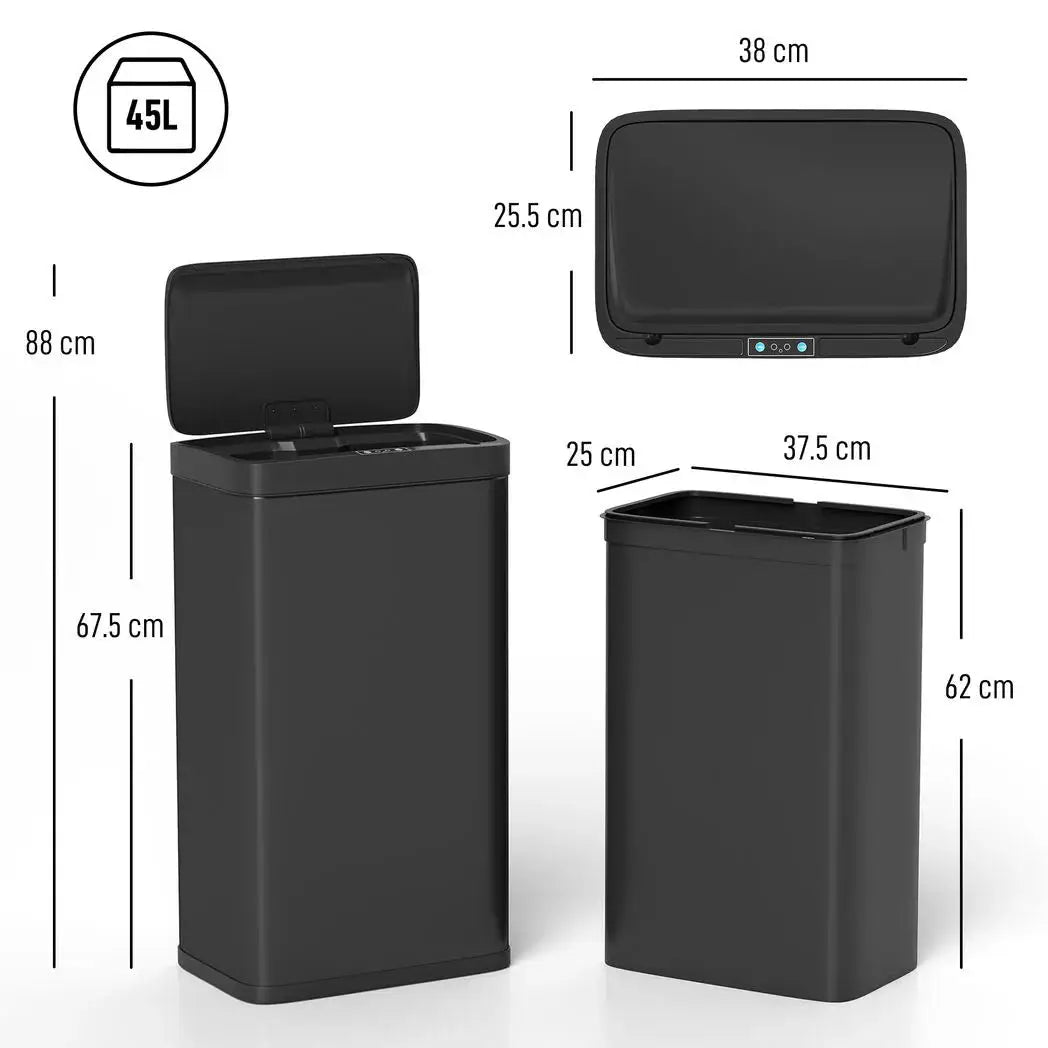 HOMCOM 45L Kitchen Sensor Bin - Black - from HOMCOM