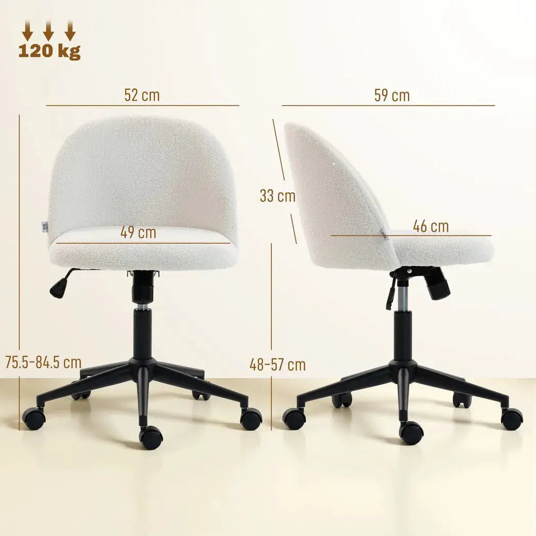 HOMCOM Teddy Fleece Office Chair with Wheels - Cream White - from HOMCOM