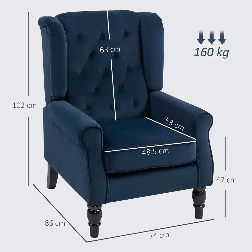 HOMCOM Wingback Accent Chair, Retro Upholstered Button Tufted Occasional Chair for Living Room and Bedroom, Dark Blue - from HOMCOM