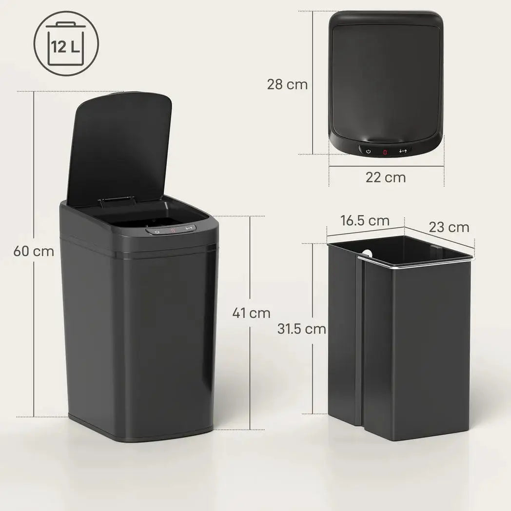 HOMCOM 12L Sensor Bin, Automatic Touchless Motion Sensor Kitchen Bin with Fingerprint Resistant Stainless Steel, Black - from HOMCOM