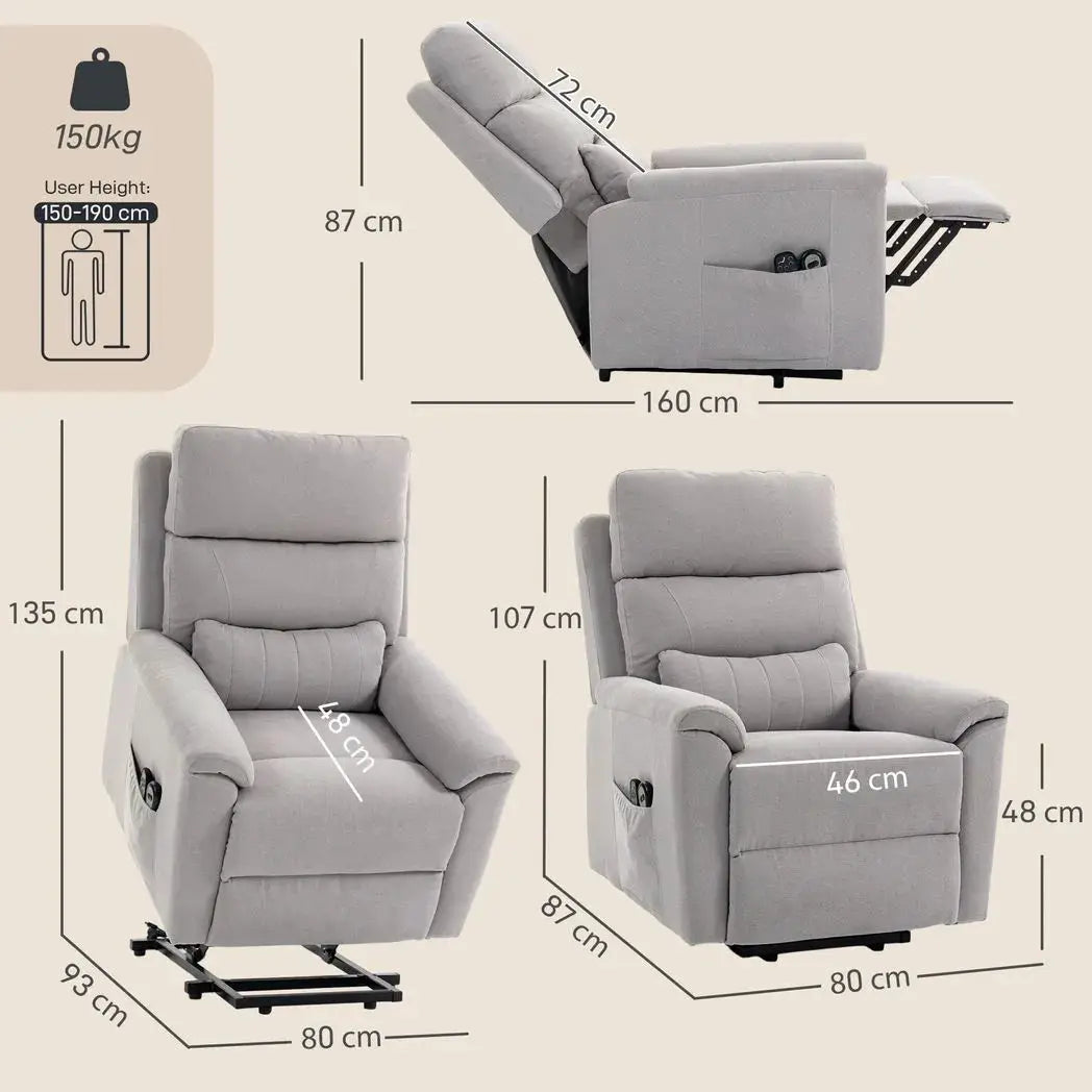 HOMCOM Power lift recliner chair with Massage and Heat, Terry Cloth Electric Lift Chair with Spring Cushion, Light Grey - from HOMCOM