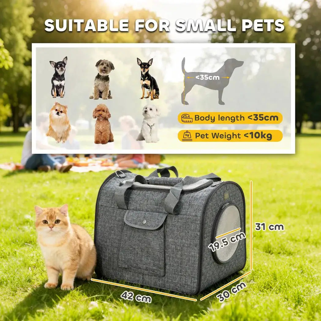 PawHut Soft Sided Cat Carrier Bag, Portable Foldable Pet Carrier with Shoulder Strap & Removable Mat for Small Pet Up to 10kg - from PawHut