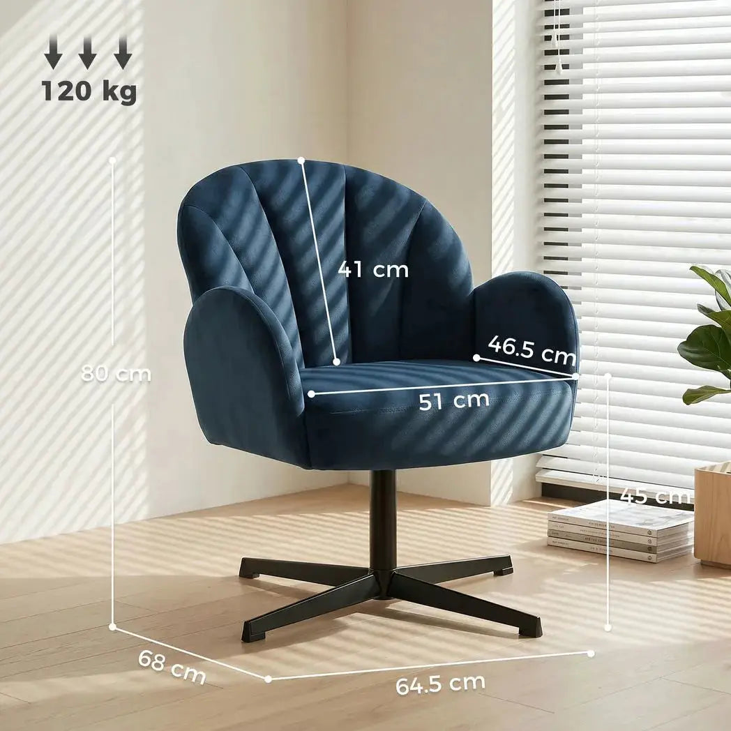 HOMCOM Swivel Accent Chair, Shell-Shaped Armchair with Spring Cushion, Metal Base, Dark Blue - from HOMCOM