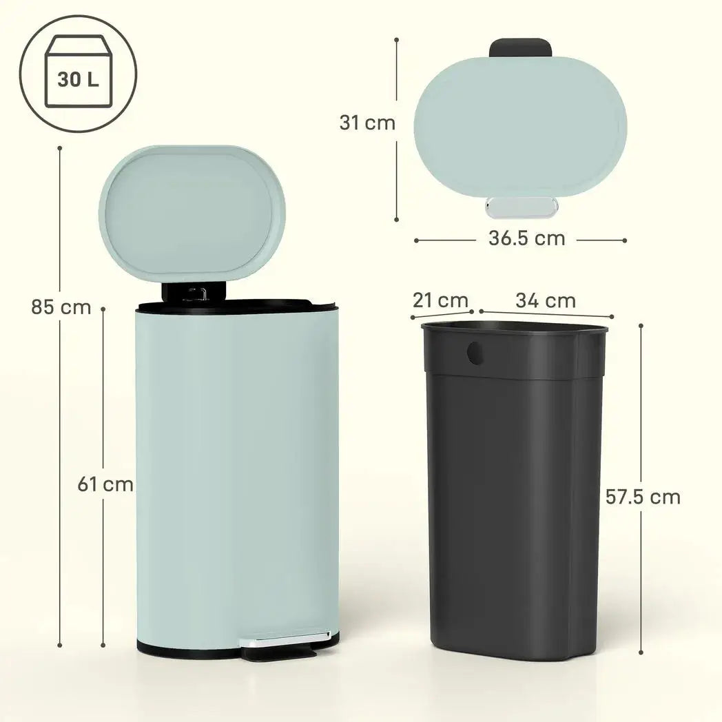 HOMCOM 30 L Modern Curved Kitchen Bin - Green - from HOMCOM