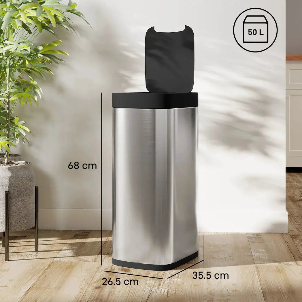 HOMCOM 50L Sensor Bin, Automatic Kitchen Bin, Manual Override, Battery Operated, Inner-Bucket-Free, for Kitchen, Bedroom - from HOMCOM