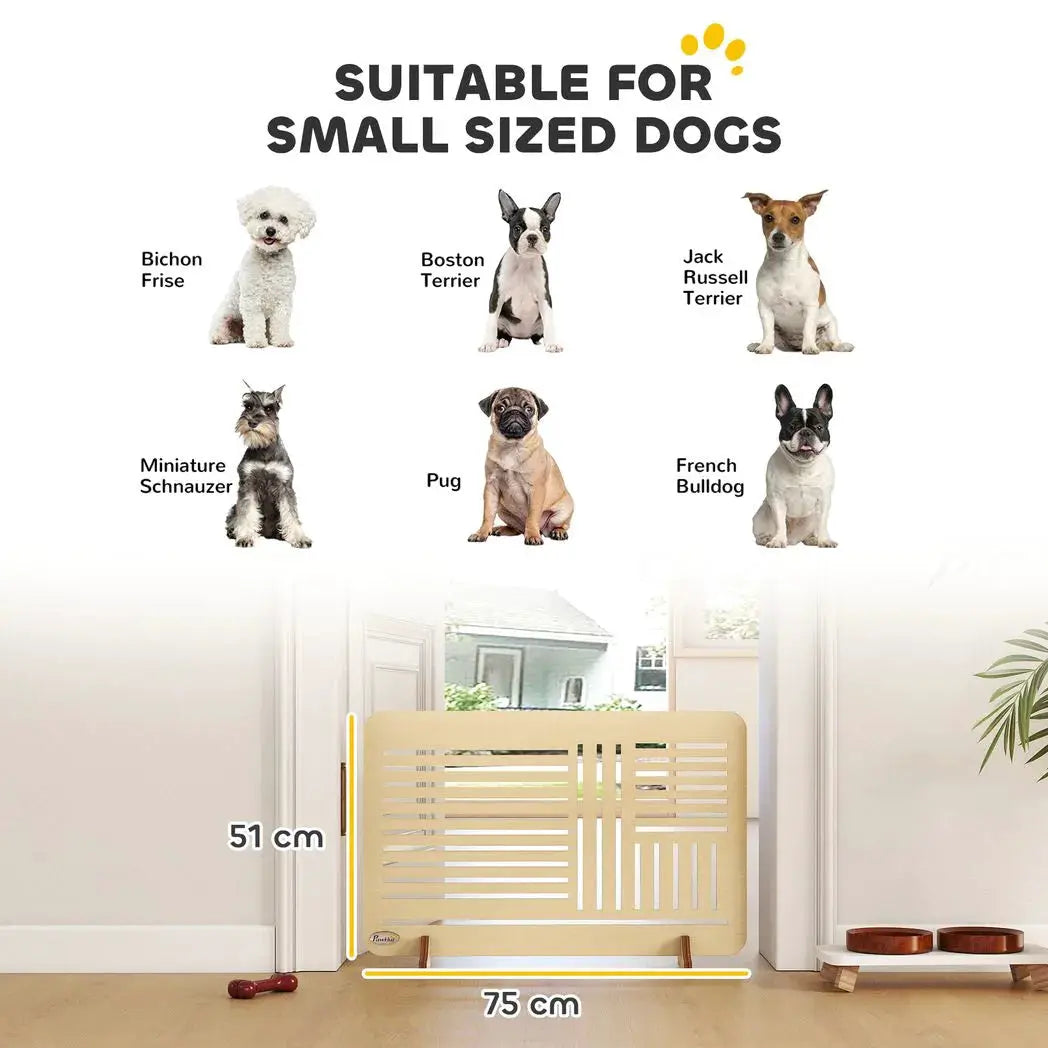 PawHut Freestanding Pet Gate, Portable Dog Barrier Gate with Feet for Small Breeds, 75 x 53 cm, Natural Wood - from PawHut