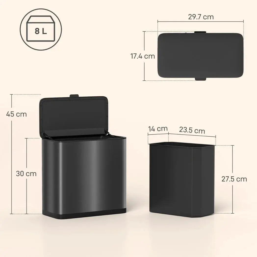 HOMCOM 8L Hanging Kitchen Bin, Rubbish bin with Lid and Removable Inner Bucket for Kitchen Cabinet Door, Under Sink, Office - from HOMCOM