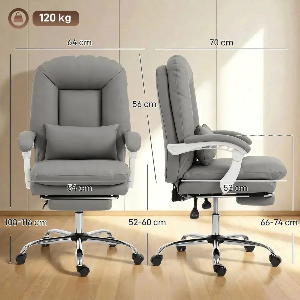 HOMCOM Ergonomic Executive Office Chair, Reclining Desk Chair with Lumbar Support, Footrest, Plush Thick Cushion, Grey - from HOMCOM