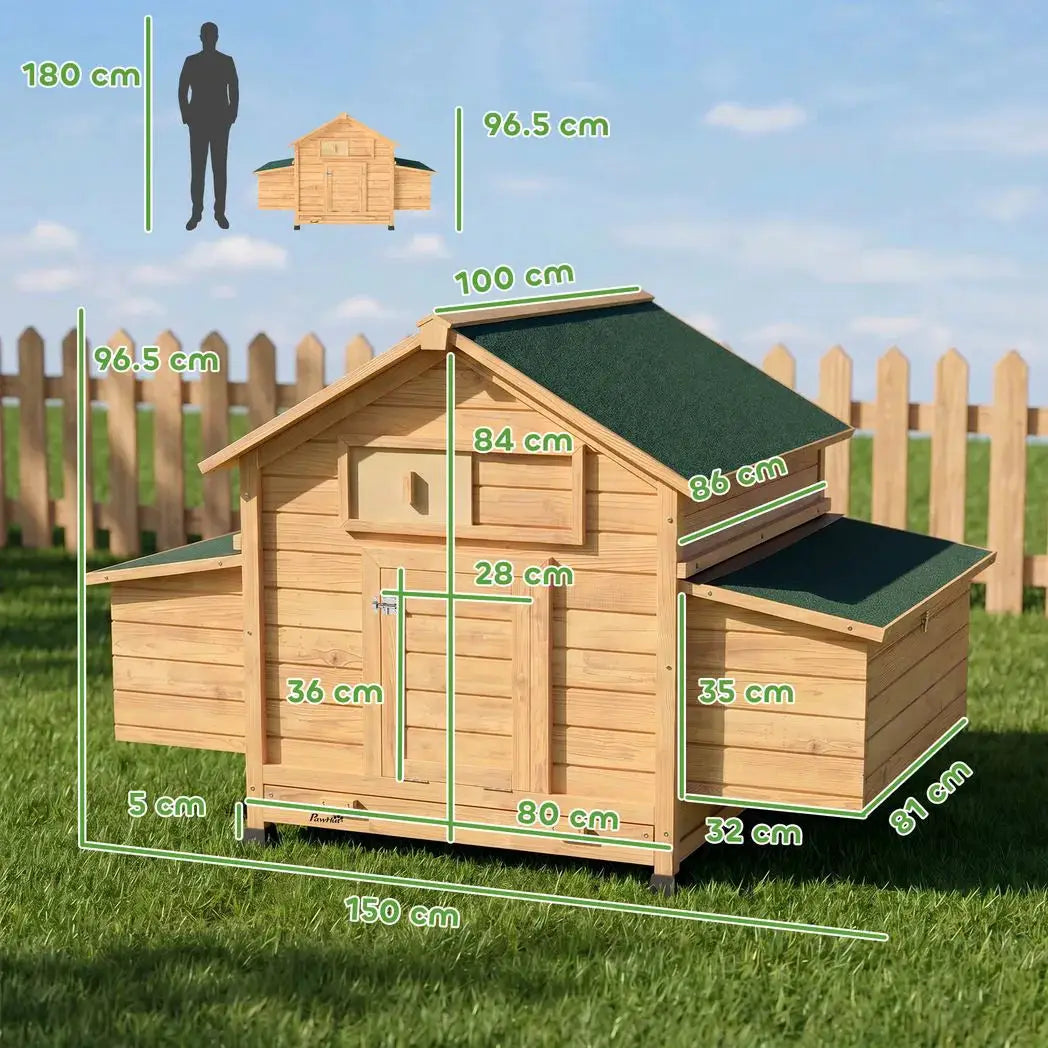 PawHut Chicken Coop, Wooden Outdoor Hen House with Nesting Box, Openable Waterproof Top, Pull-Out Tray, 150 x 100 x 97cm - from PawHut