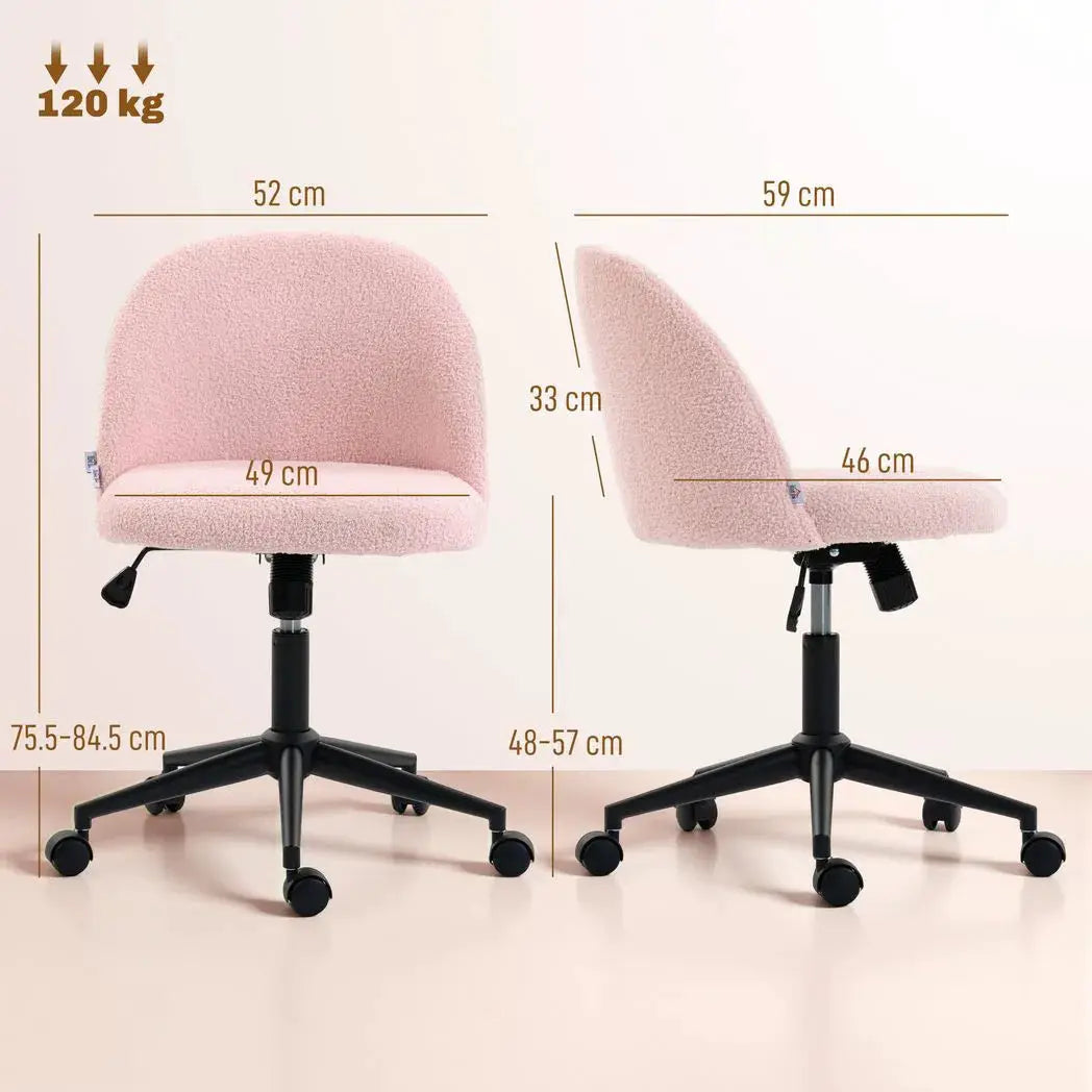 HOMCOM Teddy Fleece Office Chair with Wheels - Light Pink - from HOMCOM