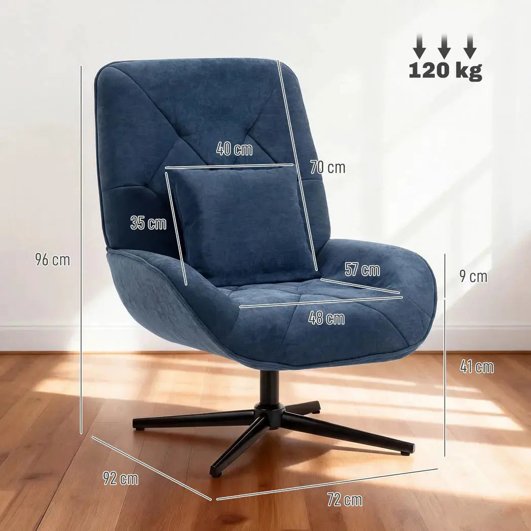 HOMCOM Accent Chair, Chenille Upholstered Swivel Armchair with Lumbar Pillow, High Back, Deep Seat and Metal Legs, Dark Blue - from HOMCOM