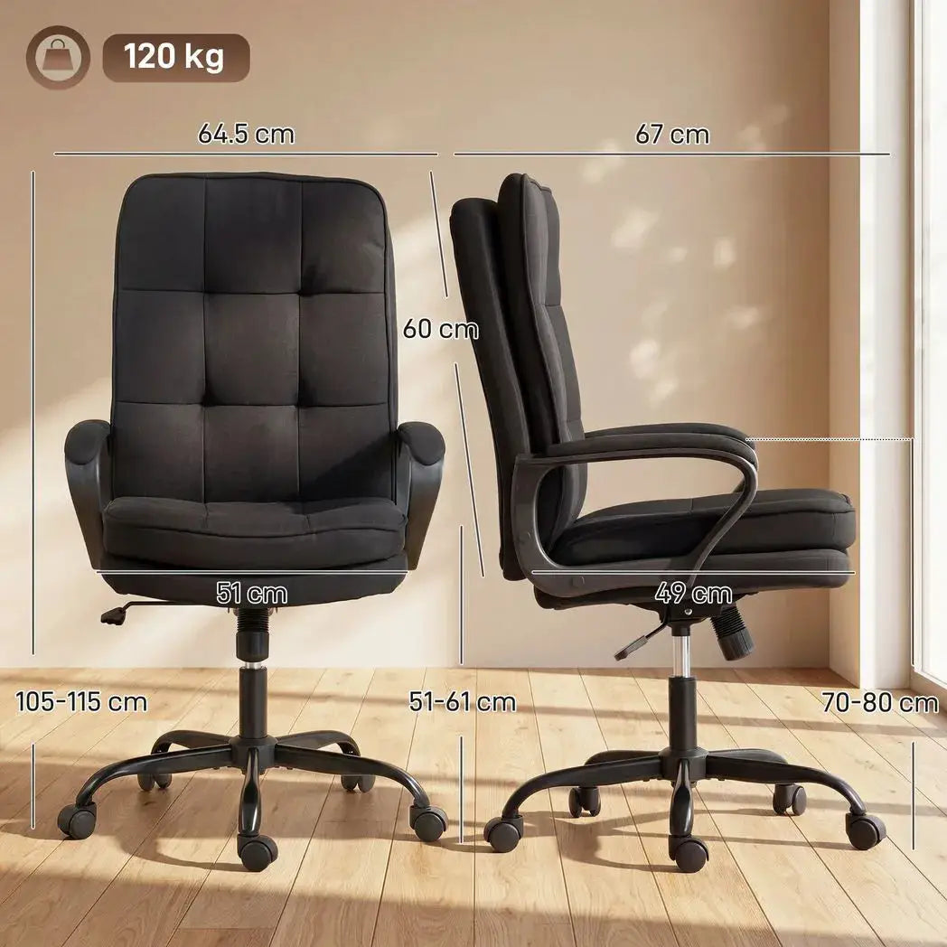 HOMCOM Double Padded Linen-Look Office Chair - Black - from HOMCOM