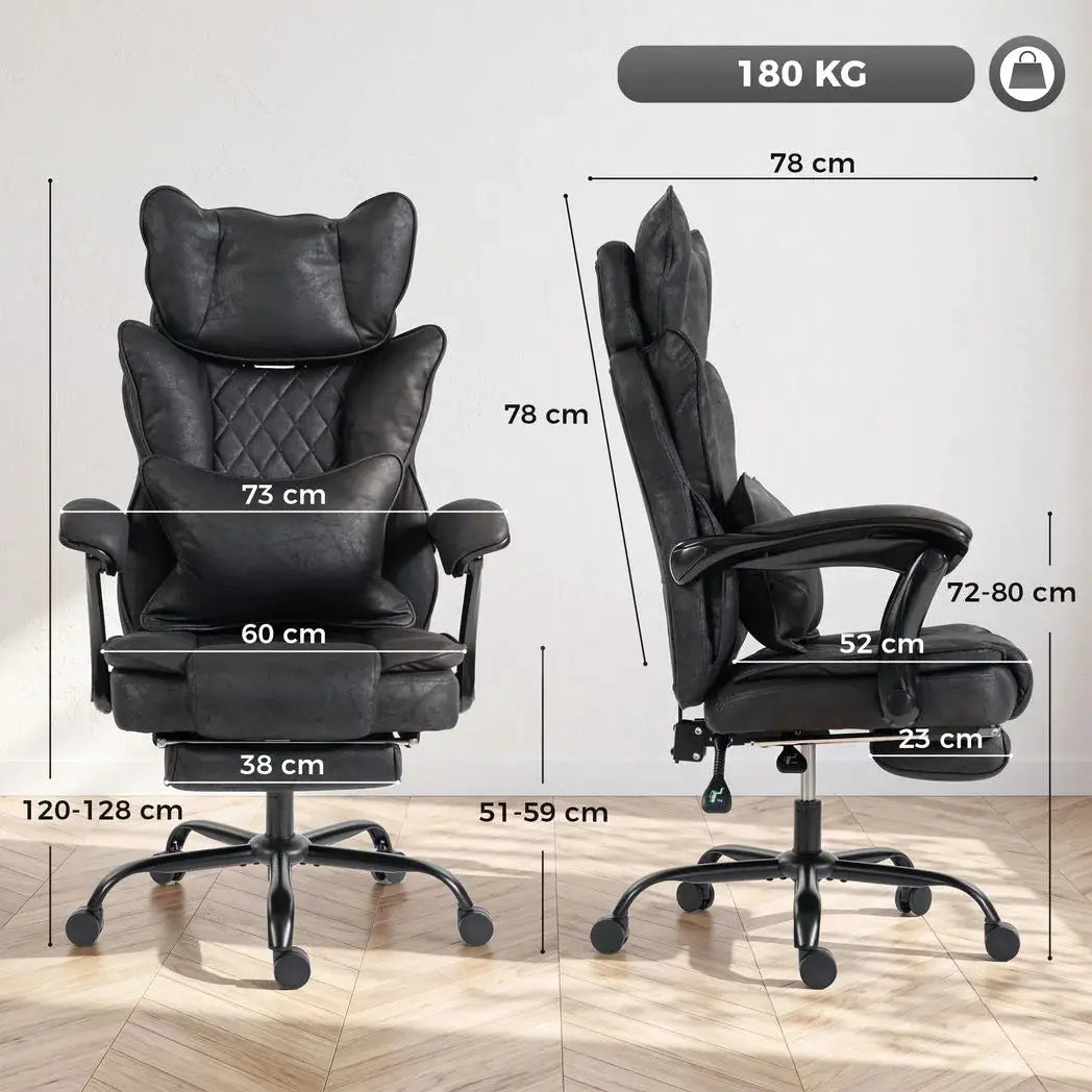 HOMCOM Executive Office Chair, Leathaire Big and Tall Office Chair 180 kg with Wide Seat, Reclining, Lumbar Support, Black - from HOMCOM