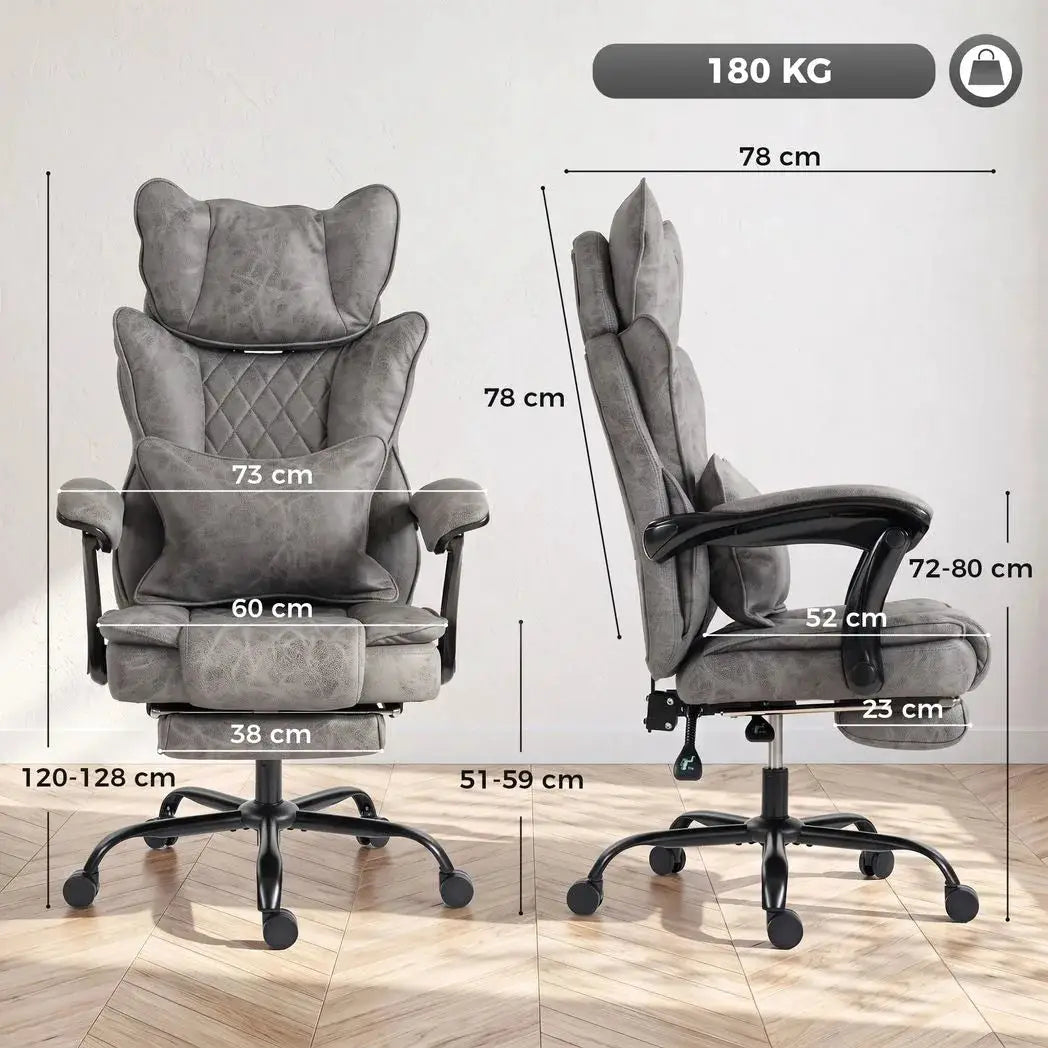 HOMCOM Executive Office Chair, Leathaire Big and Tall Office Chair 180 kg with Wide Seat, Reclining, Lumbar Support, Grey - from HOMCOM