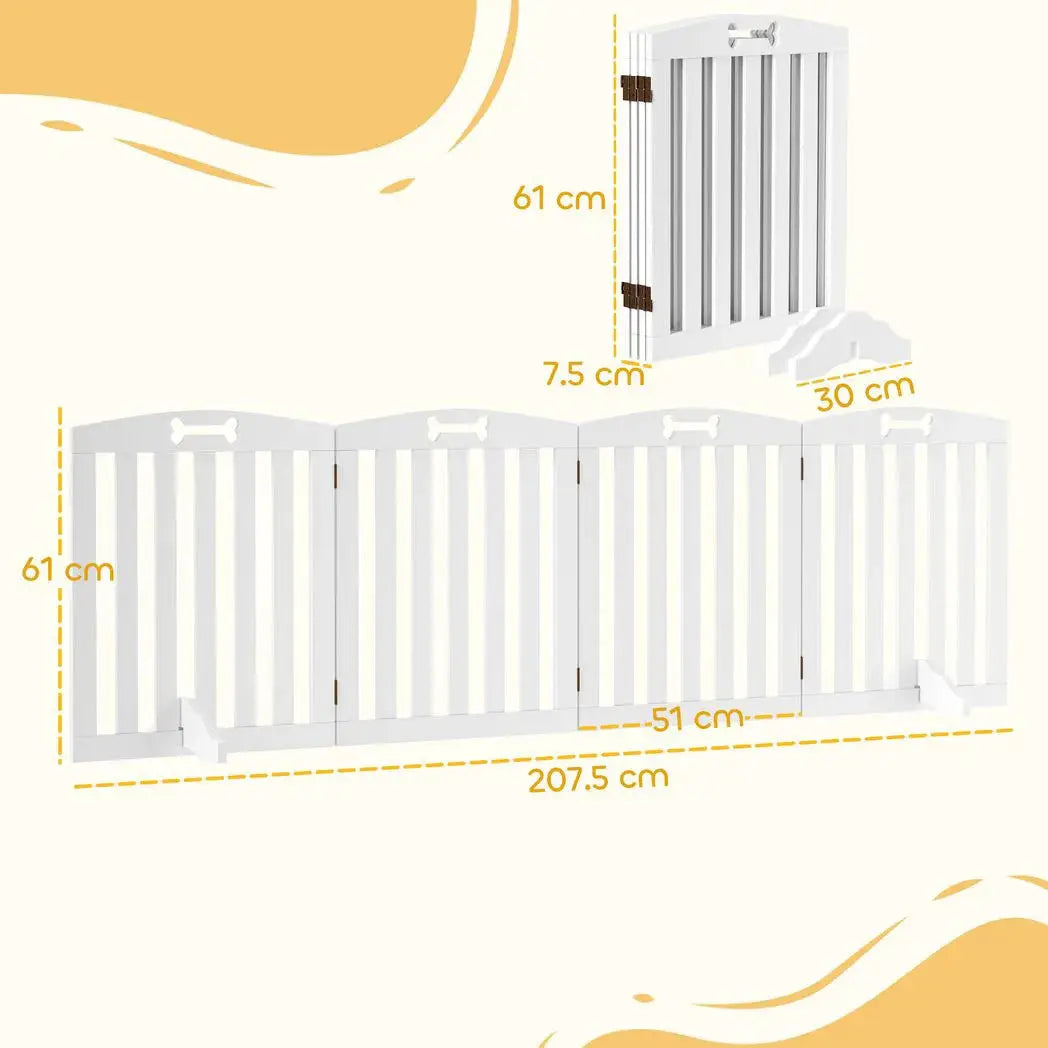 PawHut Wooden Dog Gate, Freestanding Pet Gate with Support Feet for Doorways, Hallways, Stairs, 207.5L x 61H cm, White - from PawHut