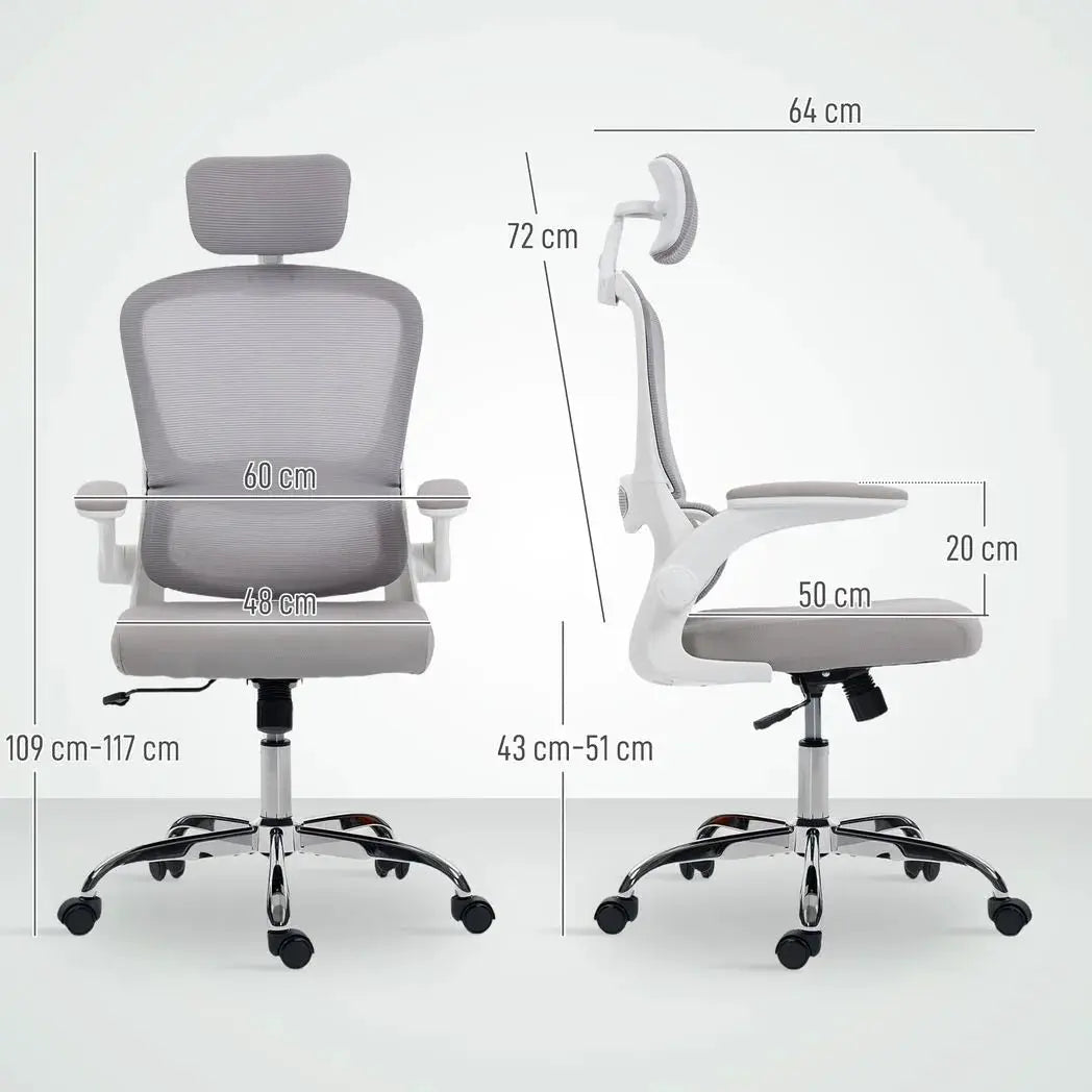 HOMCOM Mesh Back Office Chair, with Lumbar Support - Grey - from HOMCOM