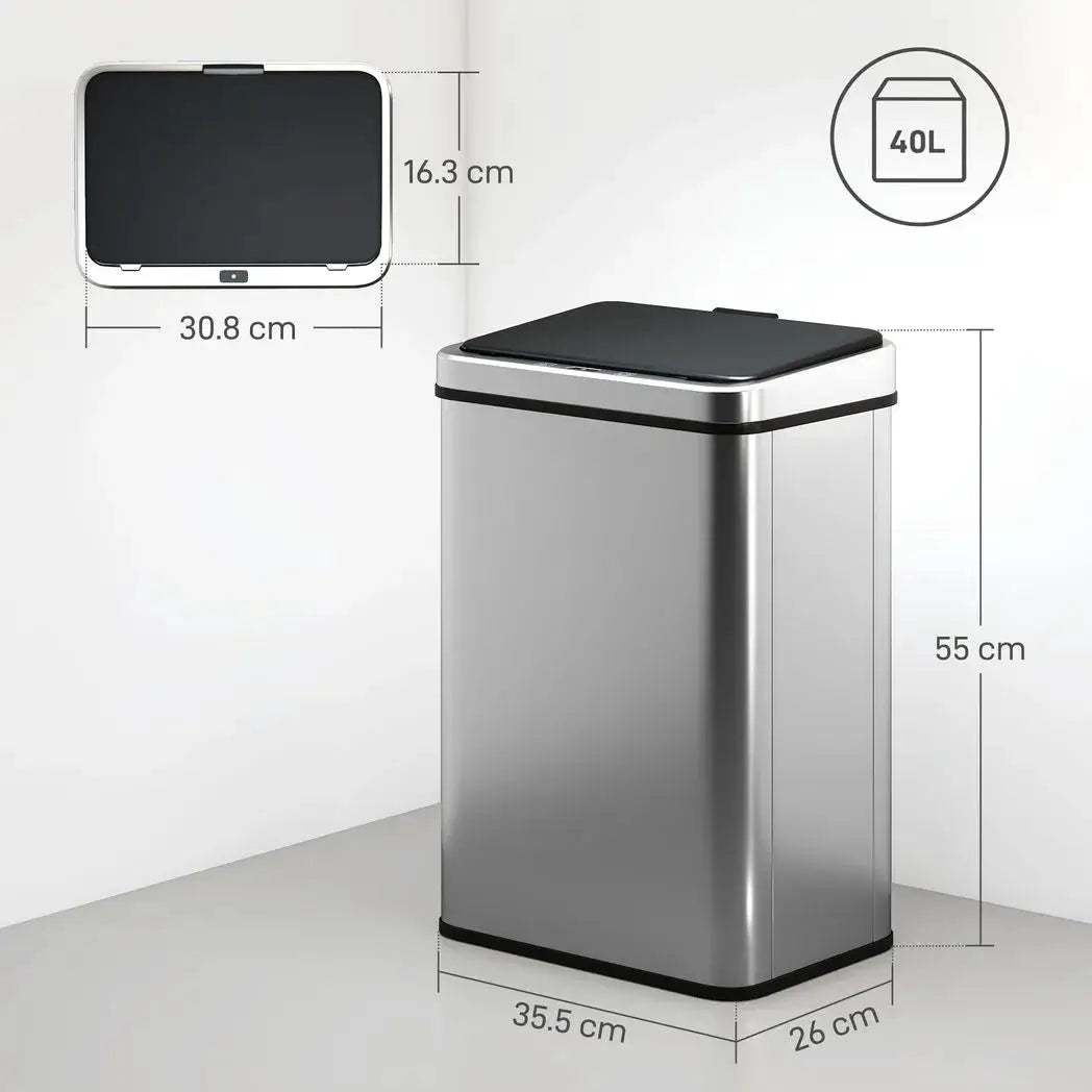 HOMCOM 40L Sensor Bin with Soft-Close Lid, Stainless Steel Automatic Touchless Motion Sensor Kitchen Bin, Silver Tone - from HOMCOM