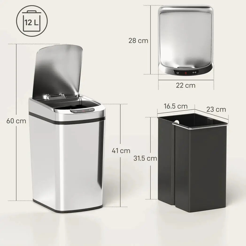 HOMCOM 12L Sensor Bin, Automatic Touchless Motion Sensor Kitchen Bin with Fingerprint Resistant Stainless Steel, Silver - from HOMCOM