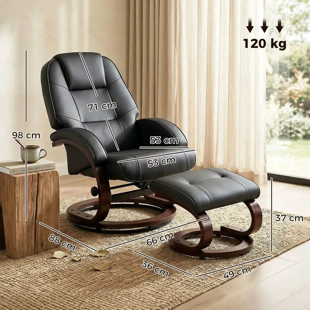 HOMCOM Swivel Recliner Chair with Footstool, PU Leather Recliner Armchair with Adjustable Back and Wood Frame, Black - from HOMCOM