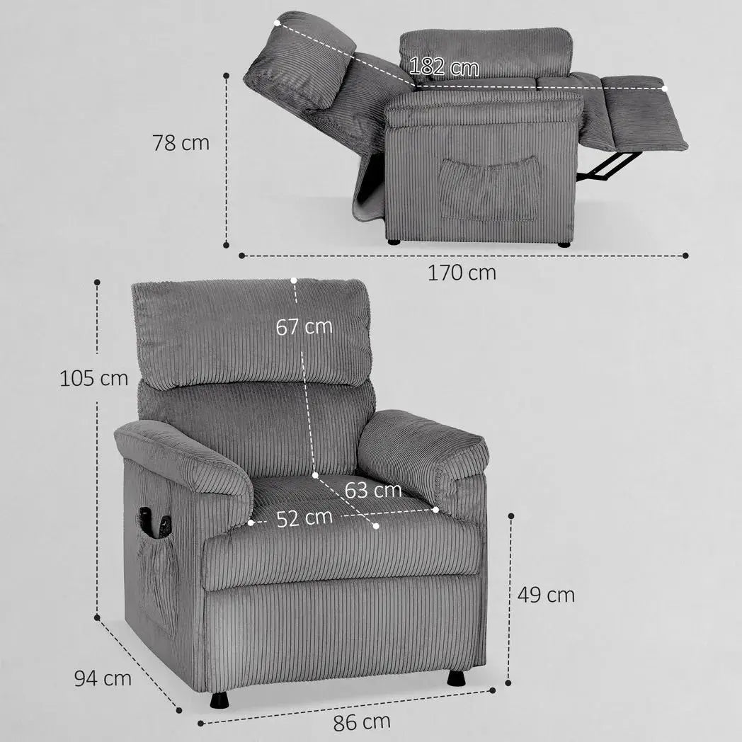 HOMCOM Corduroy Electric Massage Recliner - Grey - from HOMCOM