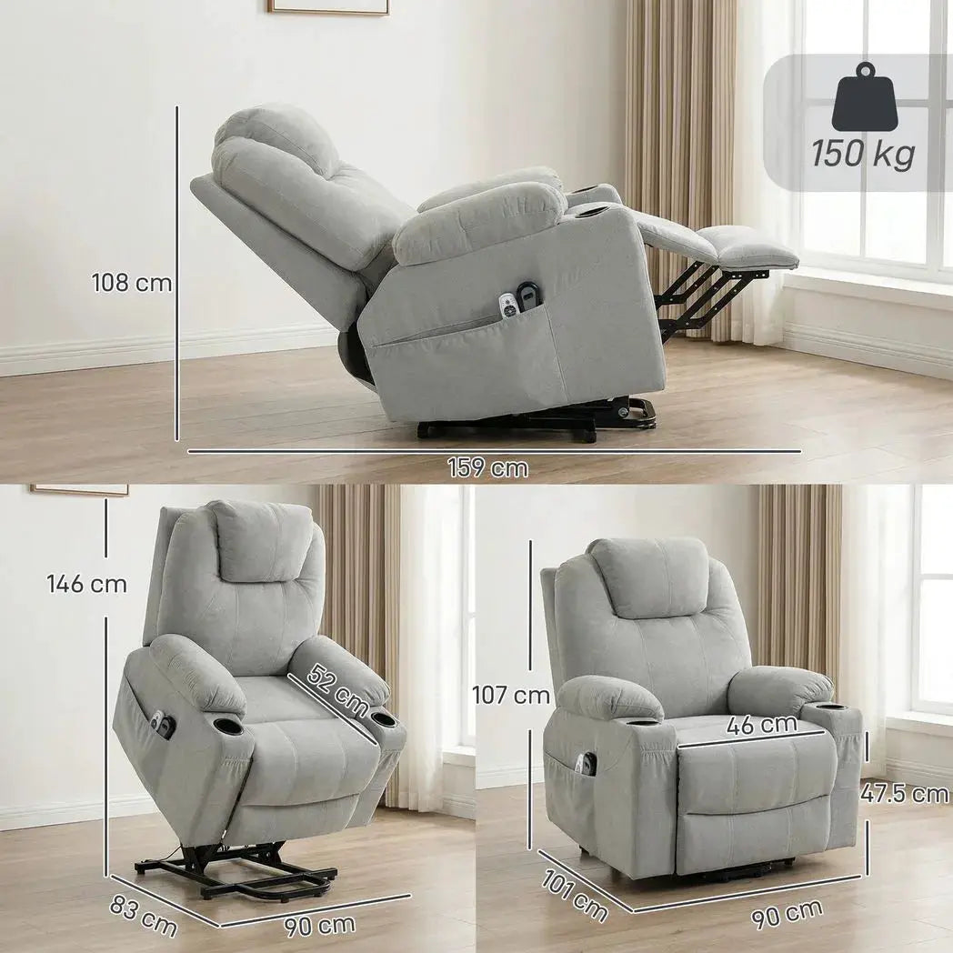 HOMCOM Power Lift Recliner Chair with Pocket Spring, Electric Lift Chair with Wide Backrest, Light Grey - from HOMCOM