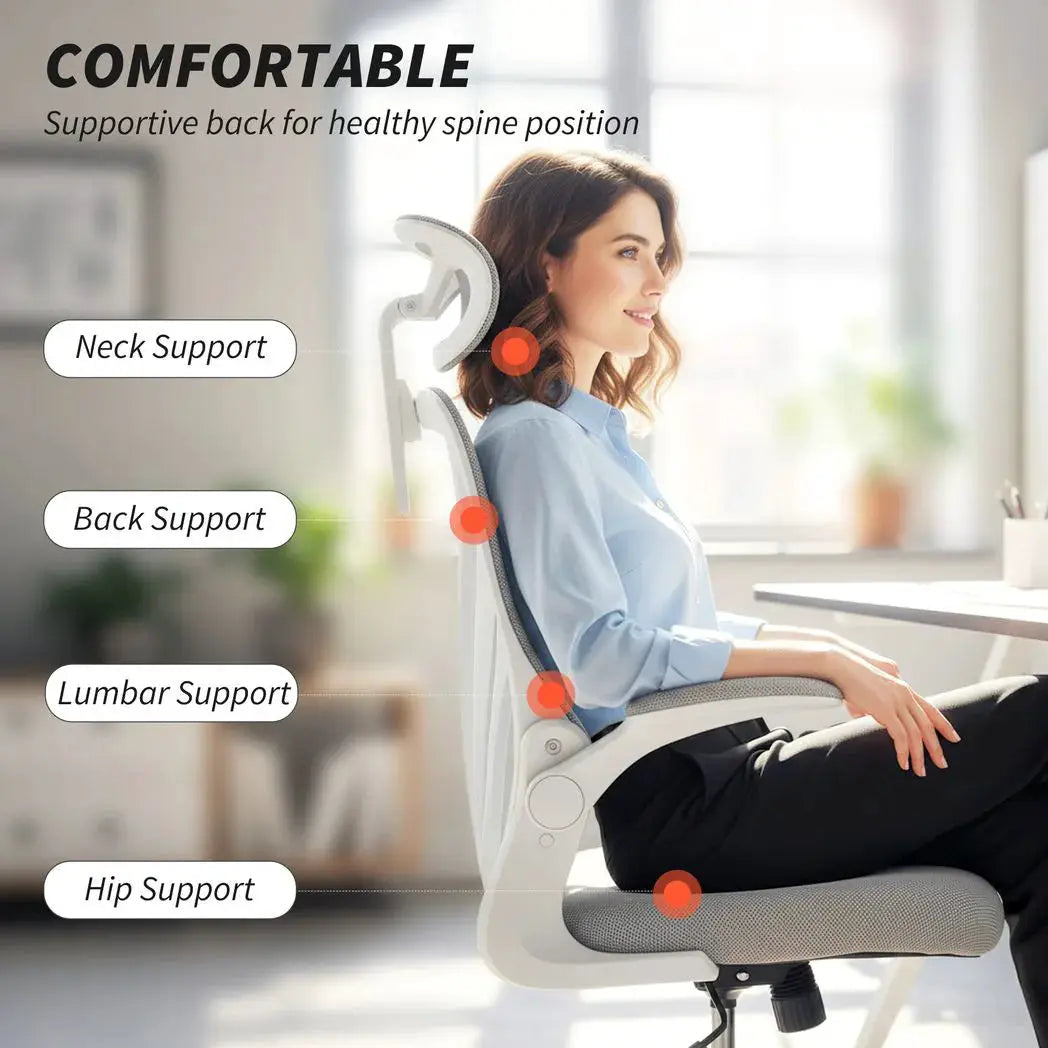 HOMCOM Ergonomic Office Chair with Foldable Backrest, 2D Headrest - Light Grey - from HOMCOM