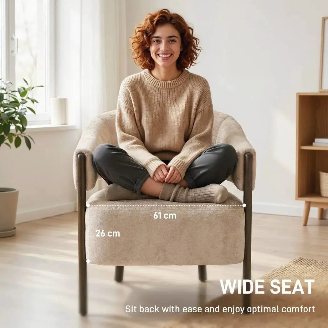 HOMCOM Accent Chair, Chenille Upholstered Tub Chair with Wide Seat, Solid Wood Frame and Legs, Comfy Armchair, Beige - from HOMCOM