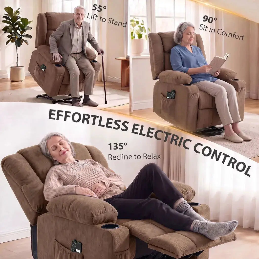 HOMCOM Dual Motor Recliner Chair, 55° Electric Lift Chair for Elderly, Recliner Armchair with Massage and Heat, Brown - from HOMCOM