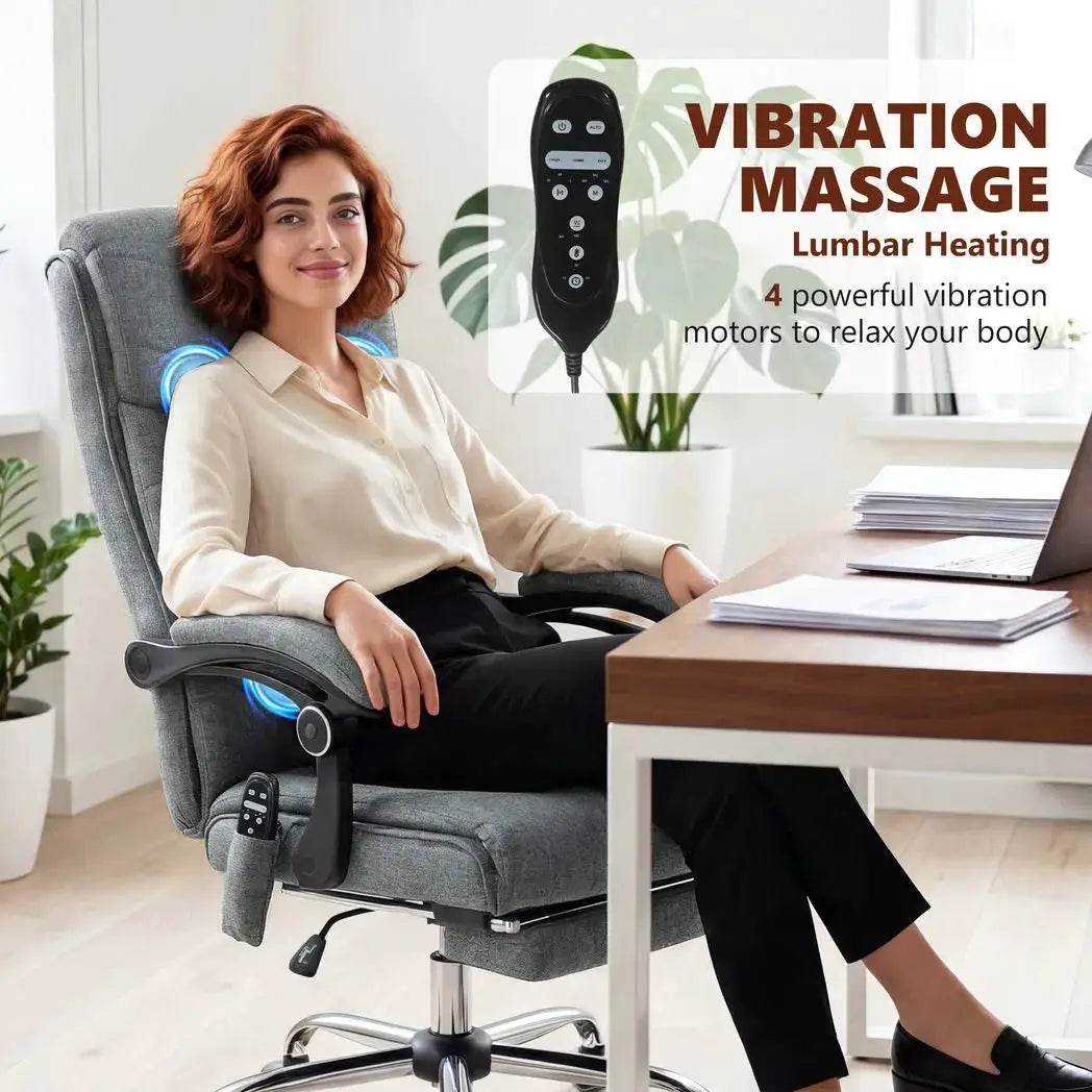 Vinsetto High Back Vibration Massage Office Chair with Footrest, Heated, Grey - from Vinsetto