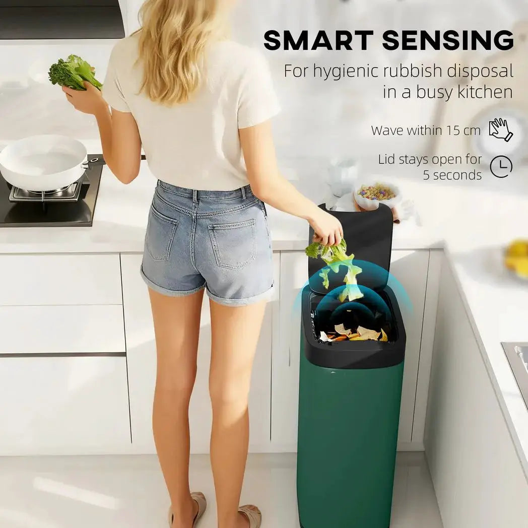 HOMCOM 50L Sensor Bin, Automatic Kitchen Bin, Manual Override, Battery Operated, Inner-Bucket-Free, for Kitchen, Bedroom - from HOMCOM