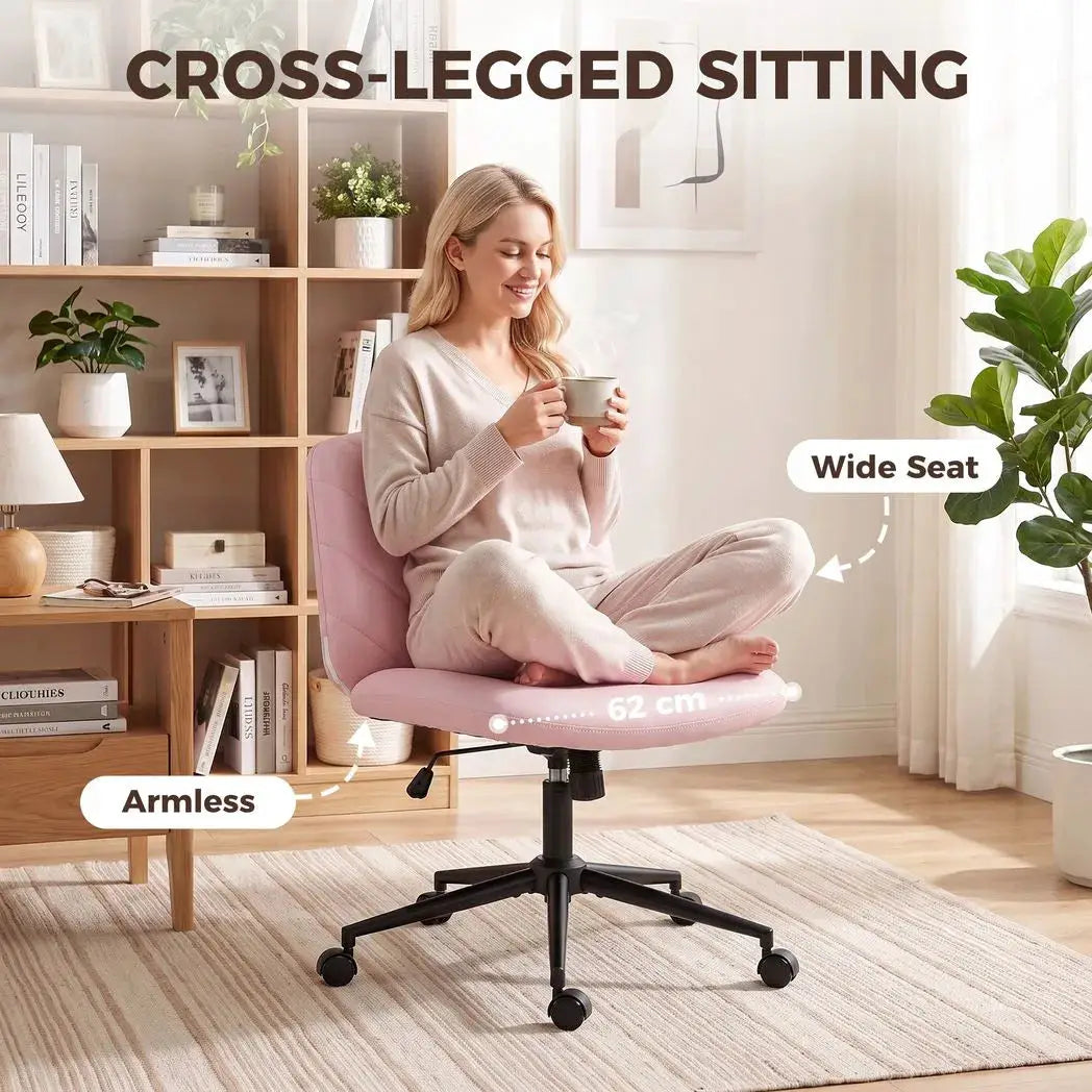 HOMCOM Home Office Desk Chair Height Adjustable Swivel Chair Cross Legged Wide Seat Swivel Wheels Pink - from HOMCOM