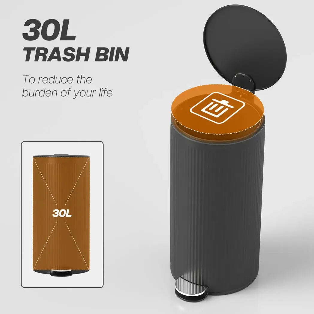 HOMCOM Kitchen Bin, 30 Litre Pedal Rubbish Bin with Removable Bucket, Black - from HOMCOM