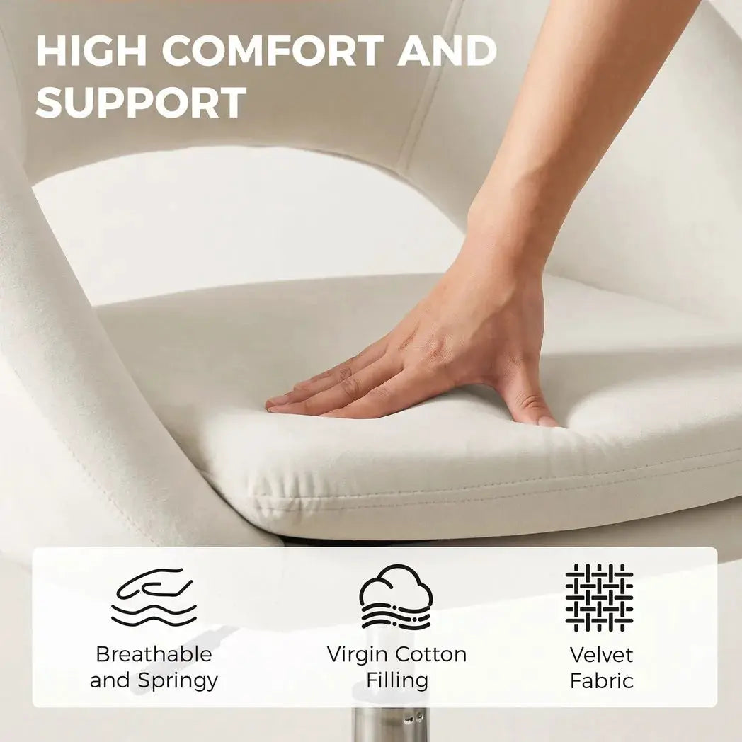 HOMCOM Velvet Desk Chair, Modern Office Chair with Height-Adjustable, Wheels, for Home Study Bedroom, Cream - from HOMCOM