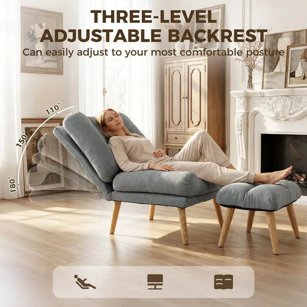 HOMCOM Recliner Chair with Footstool, Recliner Armchair with Adjustable Backrest, Thick Cushion and Wooden Legs, Grey - from HOMCOM