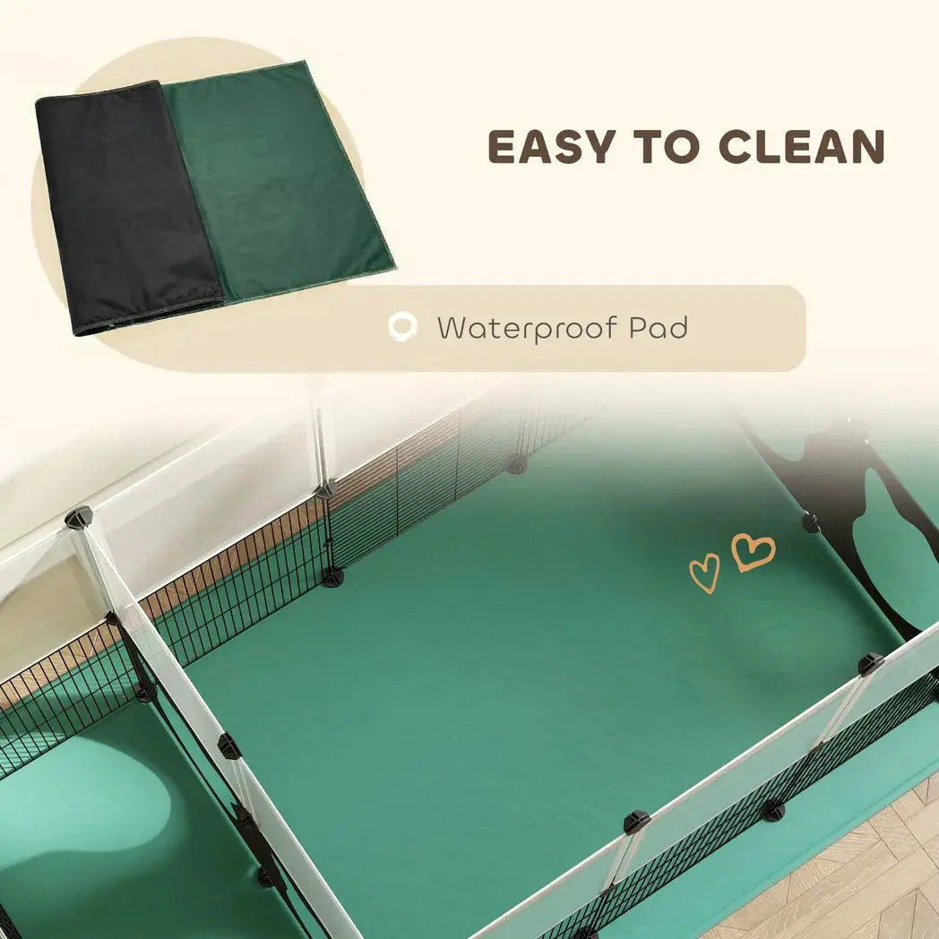 PawHut Pet Playpen with Waterproof Mat, DIY Small Animal Enclosure 34 Panels, Indoor/Outdoor Metal Pet Fence for Guinea Pigs - from PawHut