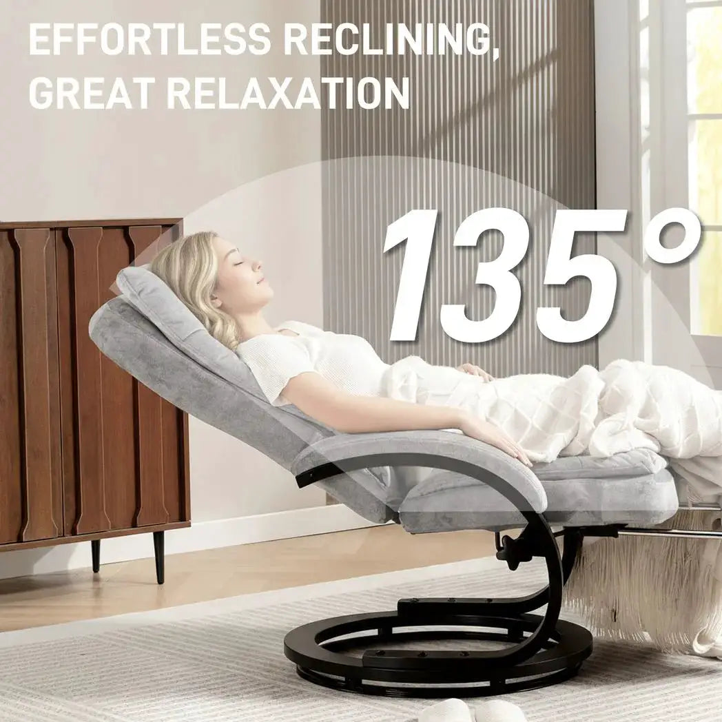 HOMCOM Swivel Recliner Chair with Footrest, Manual Recliner Armchair with Wooden Base, Plush Velvet Upholstered Reclining Chair for Living Room, Bedroom, Office, Grey - from HOMCOM