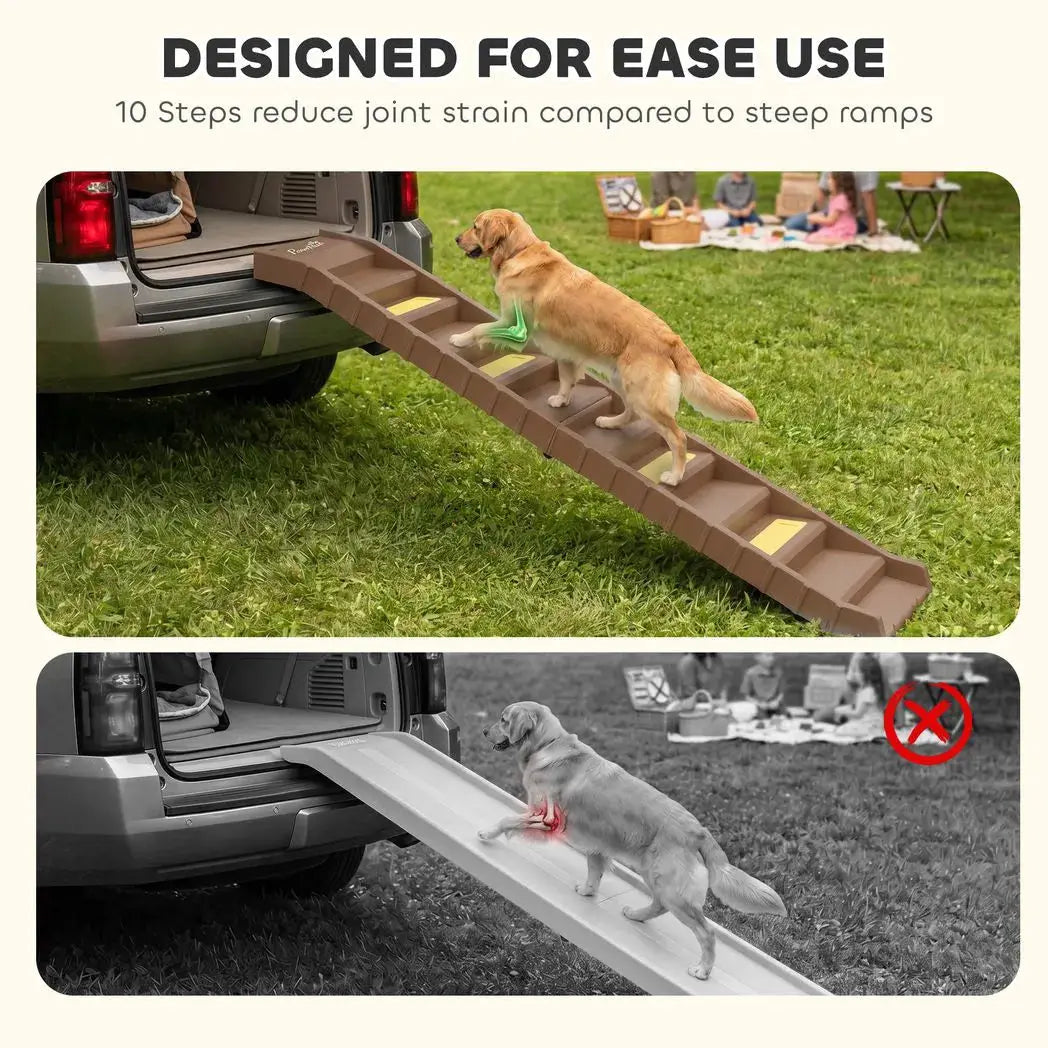 PawHut Dog Car Ramp with Anti-Slip Steps, 10-Steps Pet Stairs for Pets to Access Cars and High Beds, Brown - from PawHut