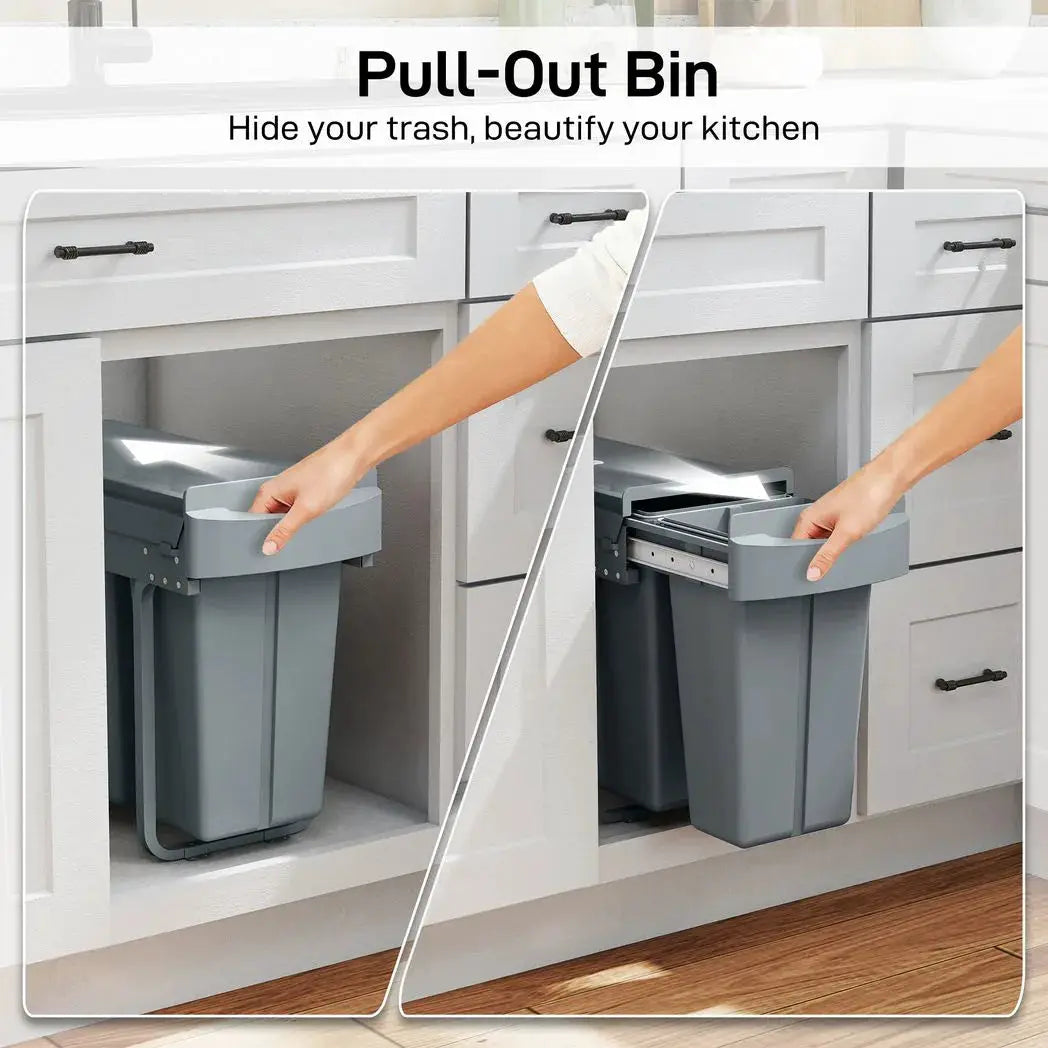HOMCOM 2 Removable Recycling, ContaineUnder-Sink Kitchen Trash Bin, Smooth Slide, Handle, Diamond Pattern Lid, Grey - from HOMCOM