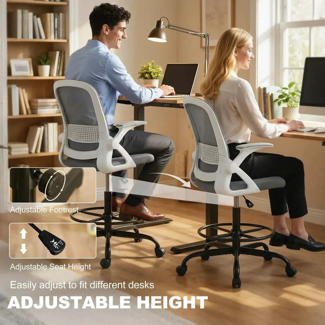 HOMCOM Painting Chair, Mesh Computer Desk Chair with Flip-up Armrests, Grey - from HOMCOM