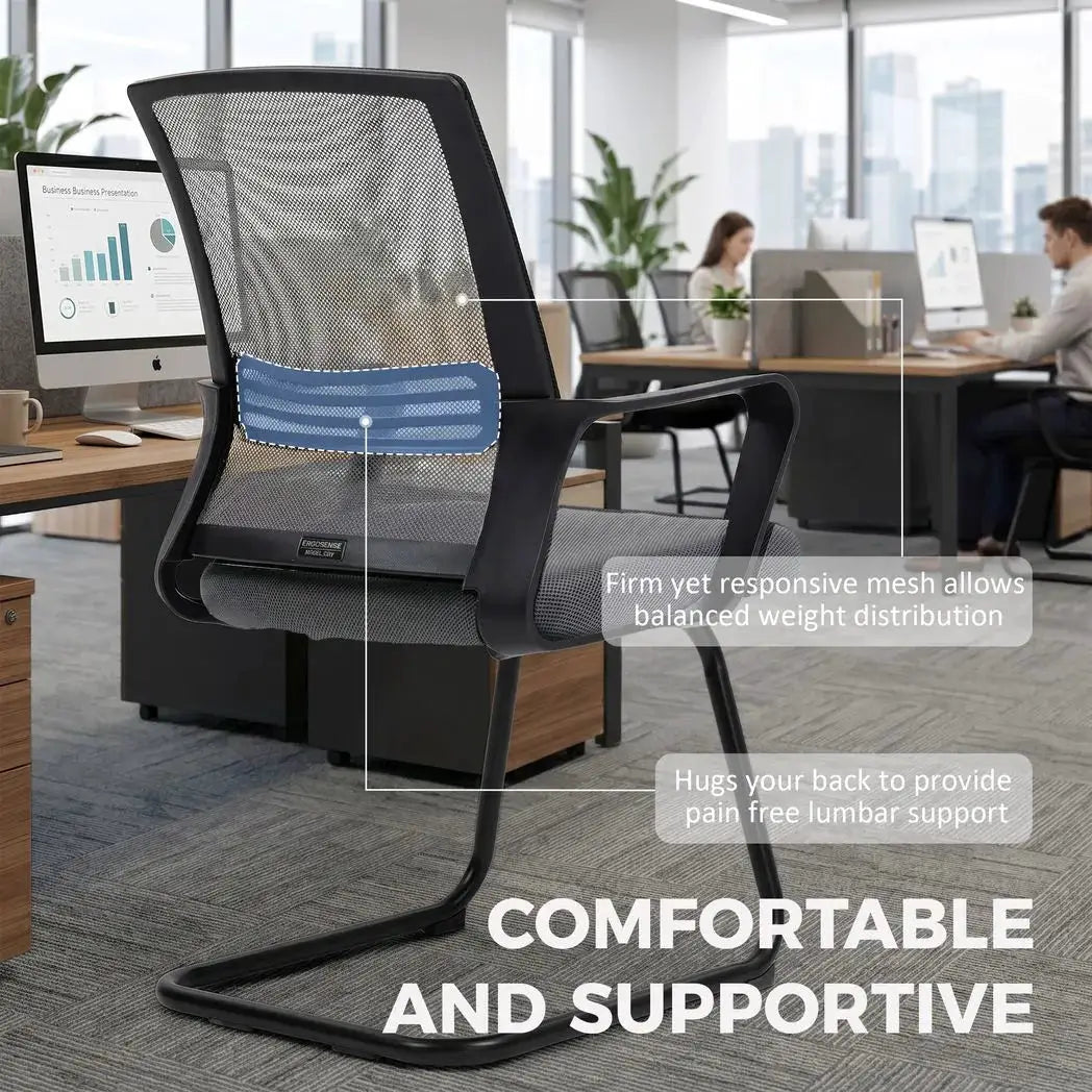 HOMCOM Padded Meeting Office Chair, Ergonomic Desk Chair No Wheels with Sled Base for Bedroom, Waiting, Reception, Dark Grey - from HOMCOM
