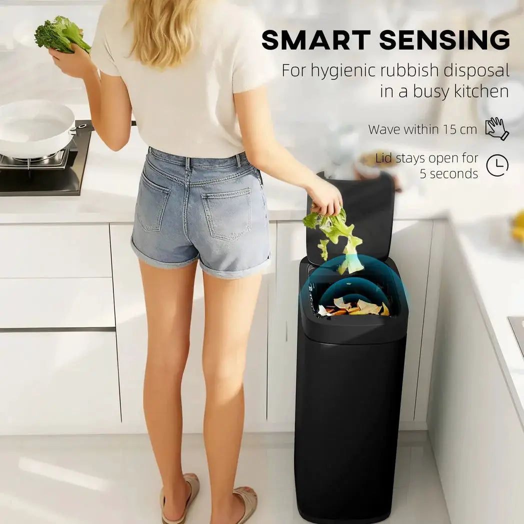 HOMCOM 50L Sensor Bin, Automatic Kitchen Bin, Manual Override, Battery Operated, Inner-Bucket-Free, for Kitchen, Bedroom, Black - from HOMCOM