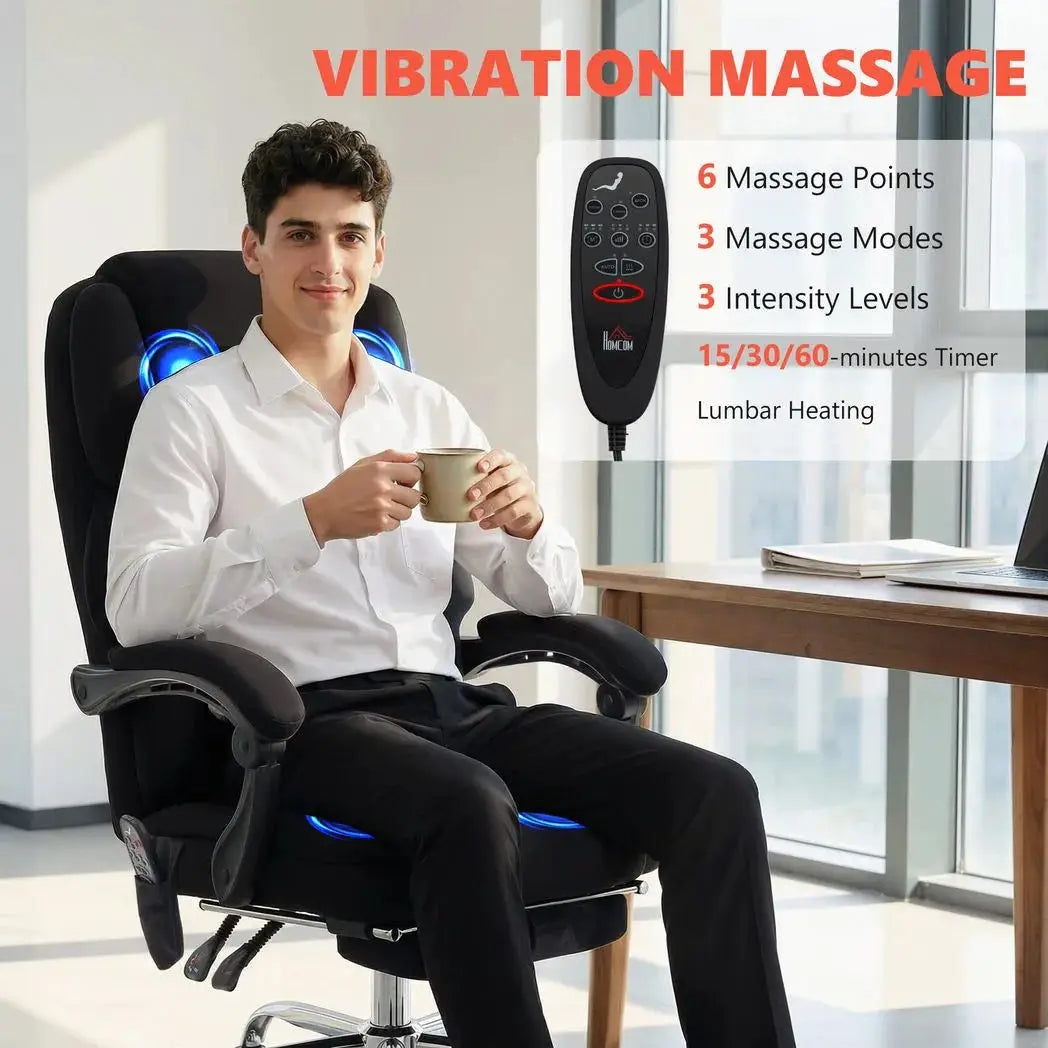 HOMCOM Office Chair with 6-point Vibration Massage and Heat, Fabric Desk Chair with Footrest, High Back, Black - from HOMCOM