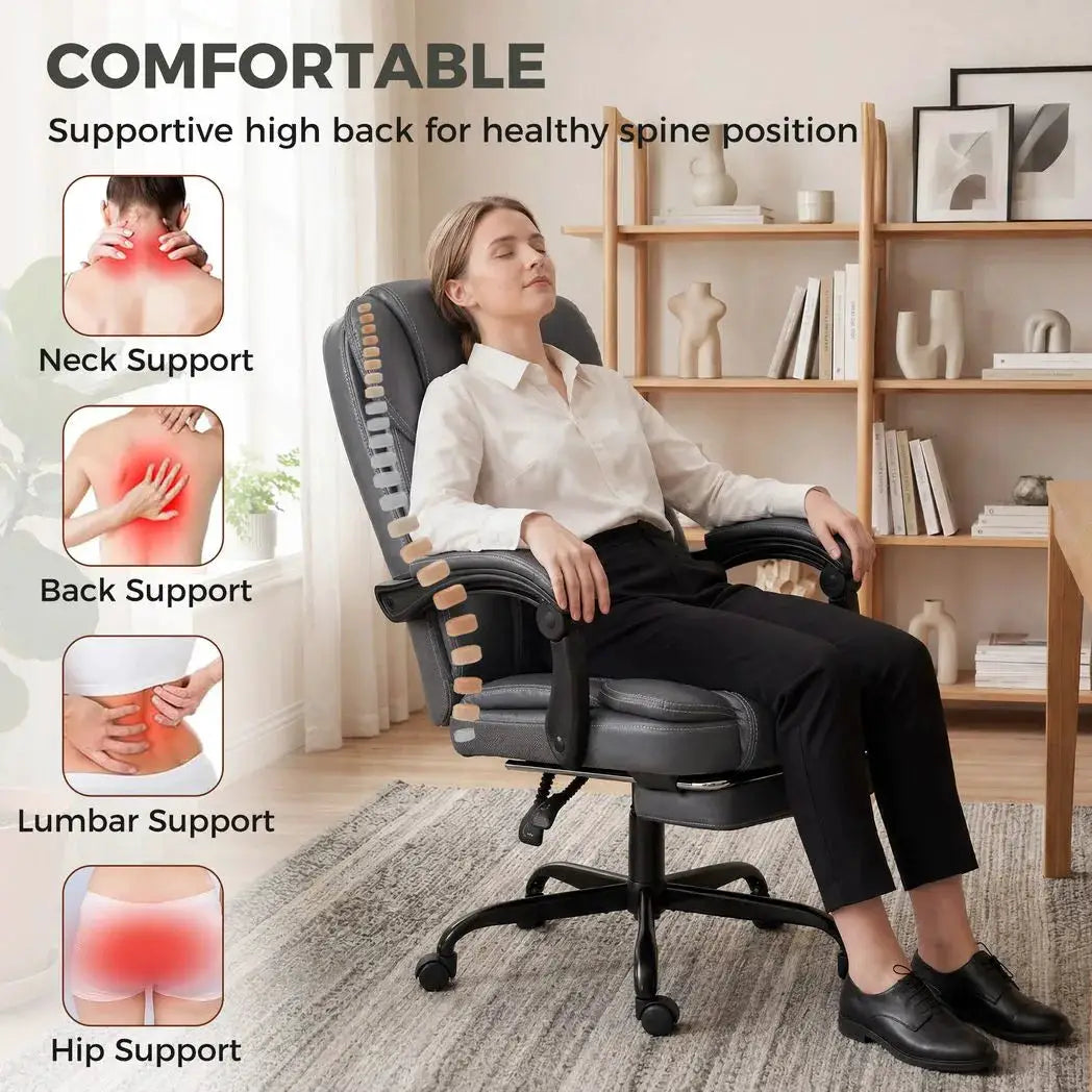 HOMCOM Executive Home Office Chair Reclining Function Footrest Computer Desk Chair High Back, Grey - from HOMCOM